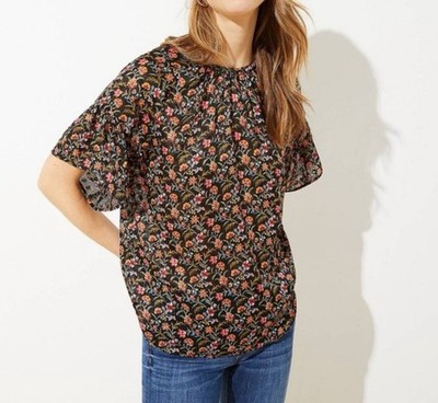 Loft Floral Flutter Sleeve Tie Back Top Size Medium