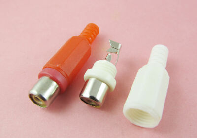 2pcs RCA Phono Female Jack Solder Type Audio Video Cable Connector Red + White