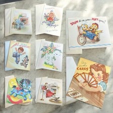 Vintage Lot of 8 BLANK 1950s Greeting Holiday Cards Birthday Get Well Kitsch NEW