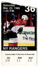 1986 FLYERS vs NY RANGERS ticket stub 3/22/86 SCOTT MELLANBY Debut 1st crease
