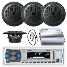 Pyle White AUX Boat AM FM Radio,6.5" 120W Speakers,400W Marine Amplifier,Antenna