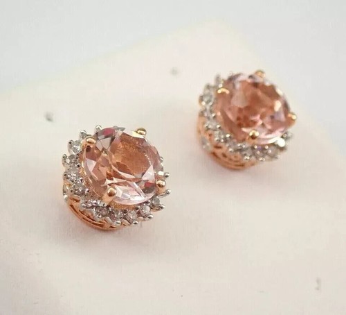 Rundschliff simulierter Pfirsich Morganit hübsche Ohrstecker in 14 Karat Roségold plattiert - Bild 2 von 7