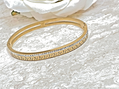 18k Gold Ancient Greek Key Bracelet Bangle 58 Diamonds | eBay