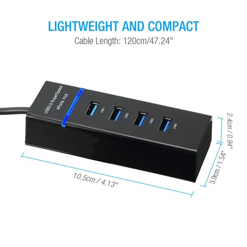 Hub USB 3.0 4 puertos adaptador cargador datos súper velocidad para PC Mac computadora portátil escritorio - Imagen 6 de 7