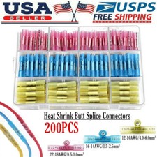 200pcs Heat Shrink Butt Wire Splice Connectors Seal Crimp Terminals Waterproof