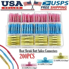 200pcs Heat Shrink Butt Wire Splice Connectors Seal Crimp Terminals Waterproof