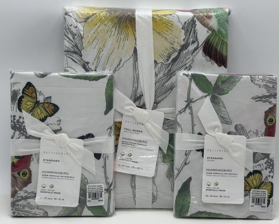 Pottery Barn Hummingbird FULL / QUEEN Duvet Cover & 2 Standard Shams