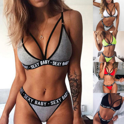 Damen Push Up BH Tanga Set Sexy Dessous Unterwäsche Nachtwäsche Bikini Set_