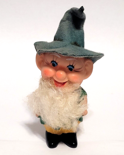 Vintage Kunststoff 5 Zoll Zwerggrün gelb Weihnachtsfigur Spielzeug Puppe Japan