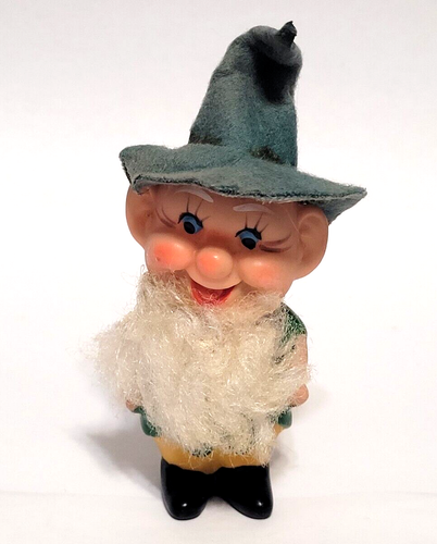 Vintage Plastic 5" Dwarf Green Yellow Christmas Figurine Toy Doll Japan - Picture 1 of 6