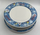 Vintage Coca-Cola Brand Stoneware "Laughing Snowman" Set/6 Dinner Plates UNIQUE