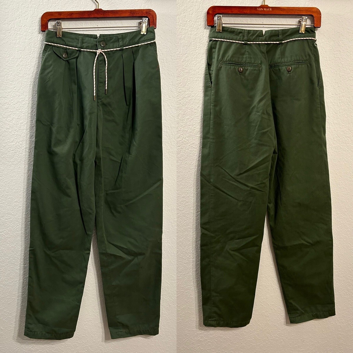 Lacoste Live Green Pleat Front Belted Chino Pants Wm Md Pockets