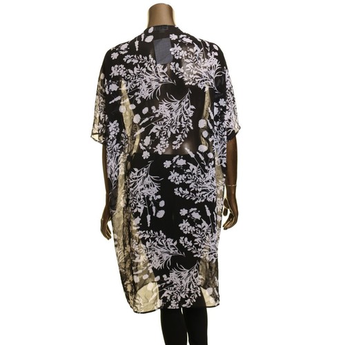 CALVIN KLEIN Women's Black/white Floral Chiffon Sheer Duster Jacket Top 14 TEDO - Picture 2 of 2