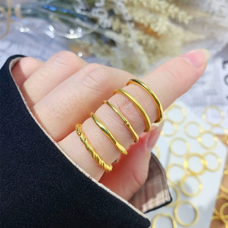 1Pcs Pure 999 24K Yellow Gold Ring Men Women Lucky Ring US Size:4/5/6/7/8/9