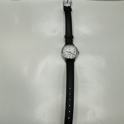 Timex Indiglo Silver Tone White Dial Date Indicator 35 mm Black 