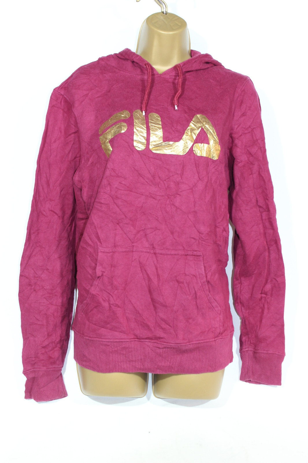 Felpa donna Fila con cappuccio XL 16 bordeaux pullover maglione con cappuccio stampa oro