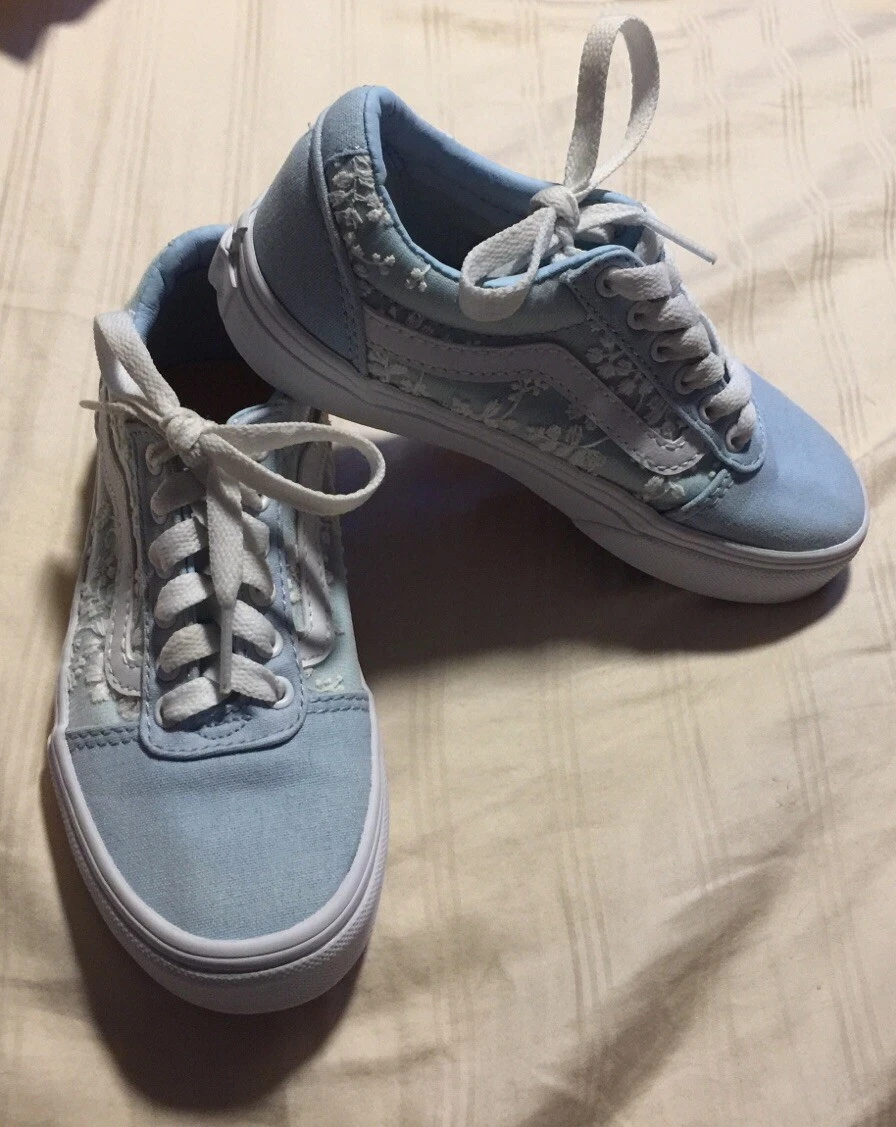 Girls Vans Ward Sneakers with Embroidery Flowers Light Blue