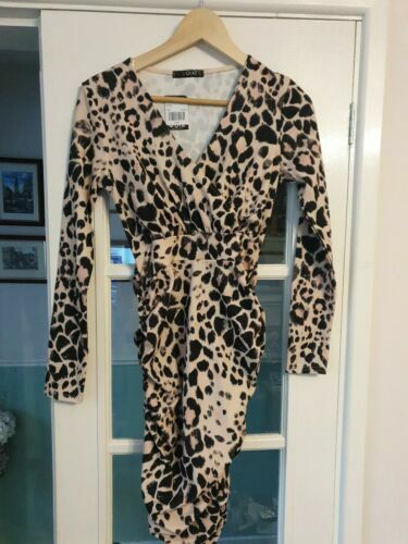 Quiz Women's Green Leopard Print Wrap Dress Size 14
