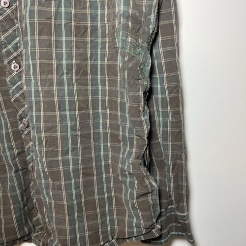 Vintage Volcom Button Up Shirt Blue And Brown Mens M Plaid Flannel Slim Fit Y2k - Picture 3 of 8