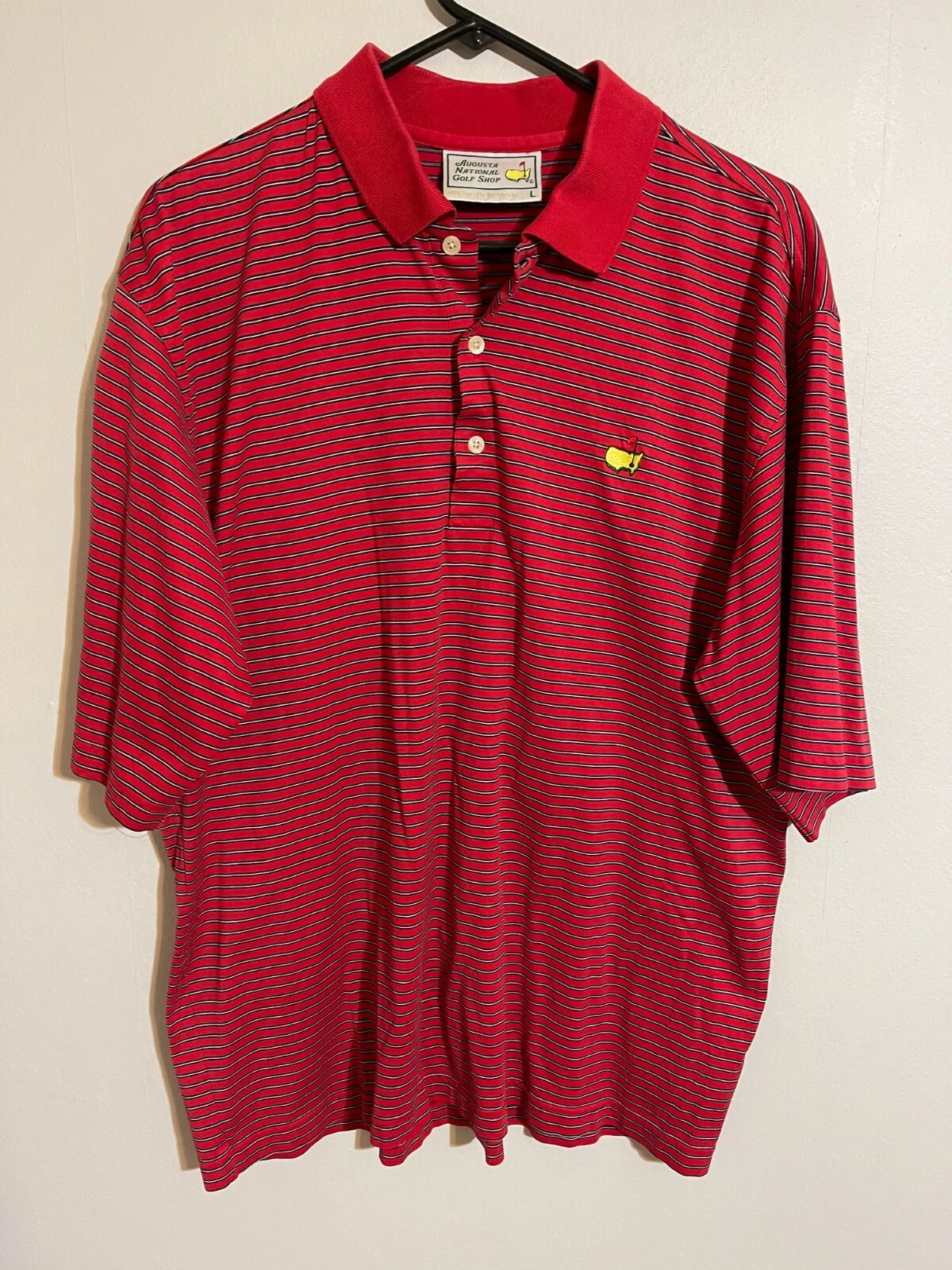 Masters Collection Augusta National Red Striped Cotton Golf Polo Shirt - Men's L