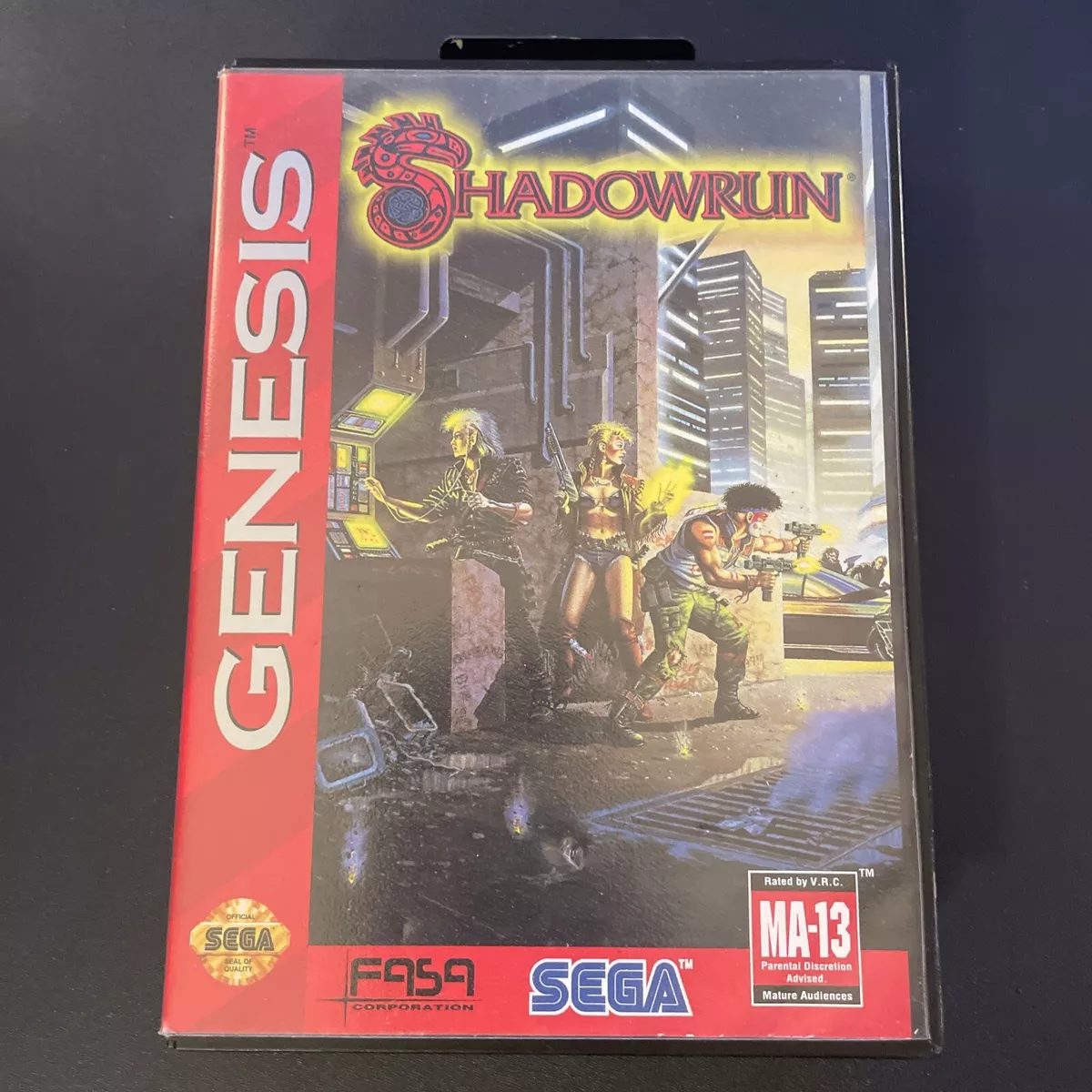 Shadowrun (Sega Genesis, 1994) complete in box with hangtab