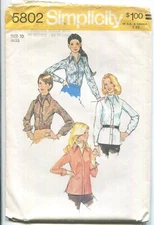 VINTAGE SIMPLICITY 5802 MISSES' SHIRT & ASCOT TIE SZ 10 BUST 32 1/2" UNCUT 1973
