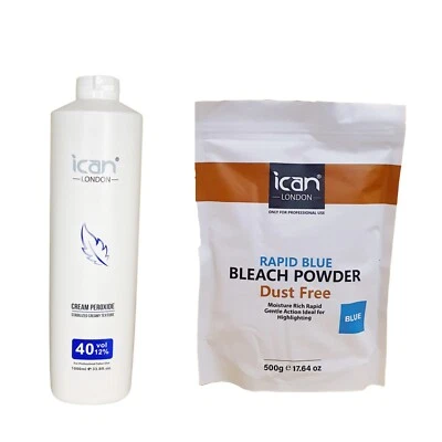 ICAN Cream Peroxide 1000ml 12% VOL 40 + Rapid Blue Powder Bleach 500g