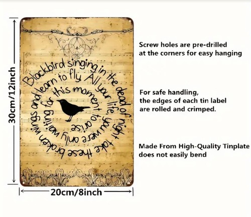 Beatles Metal Sign BLACKBIRD LYRICS 8 x 12 - Picture 2 of 3