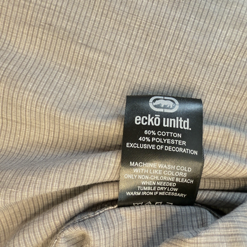 Ecko Unltd Mens Shirt 4XL Light Gray Short Sleeve Button Up Zipper Pocket Emblem - Picture 9 of 11