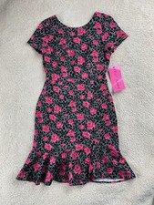 Betsey Johnson Dress 2 Pink Pop Rose Garden Floral Pencil Ruffle Retro Pinup New