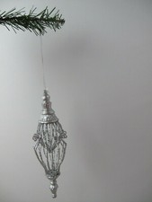 Vintage  Christmas Ornaments "Net" Teardrops Plastic Silver 9"