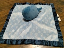 Cloud Island Blue Whale Anchor Satin Trim Security Blanket Plush Lovey baby sea