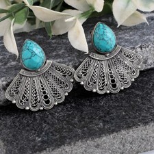 925 Sterling Silver Handmade Silver Earrings Natural Turquoise Stone Earrings