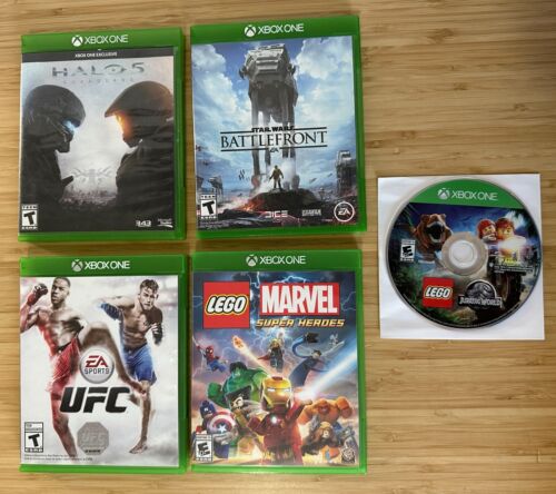 Microsoft Xbox One 5x Game LOT Halo 5 Guardians Star Wars Battlefront, UFC, LEGO