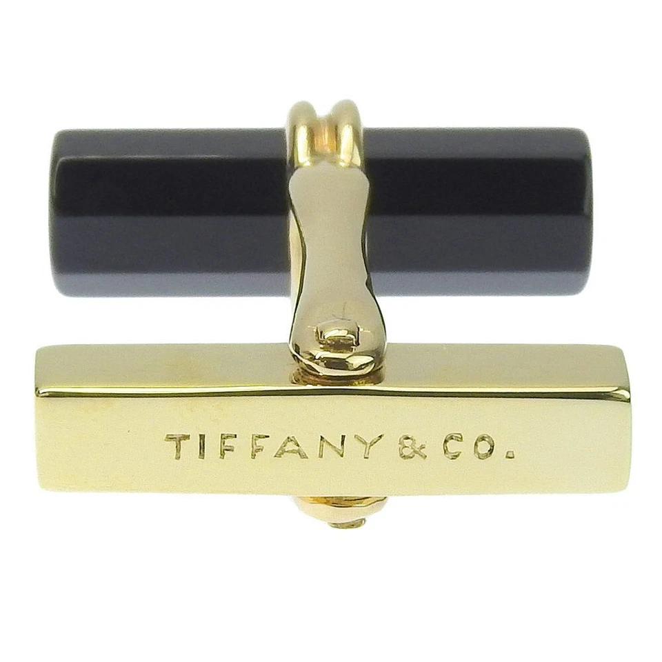 Auténtico TIFFANY&Co. Gemelos de oro amarillo y ónix K14 para hombre usados Foto 4 de 4