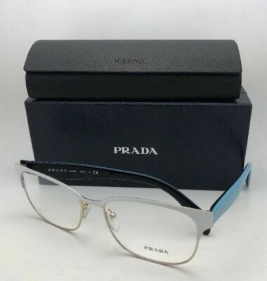 New PRADA Eyeglasses VPR 65R VIC-1O1 55-16 140 White Gold w/Blue on Black Temple