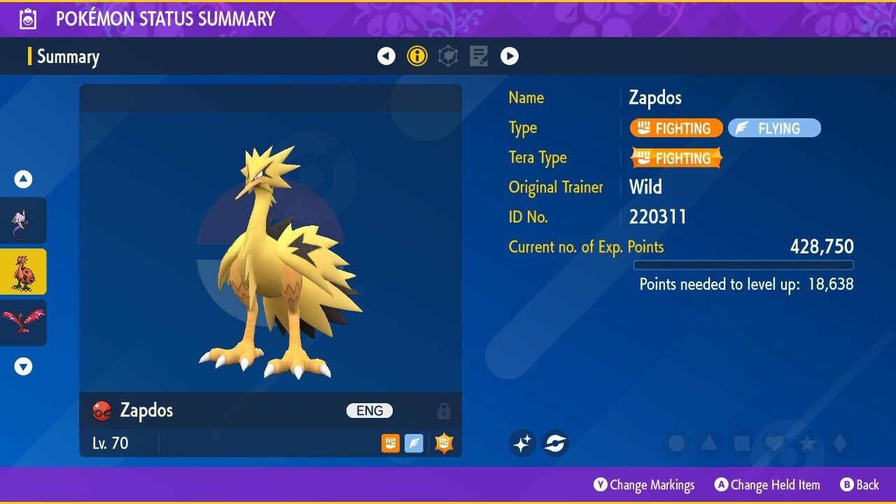 LF: Galarian Zapdos (just any non-shiny, as long as it is named Zapdos),  FT: shinies still in GO as shown in pictures (custom OT possible upon  request) : r/PokemonHome