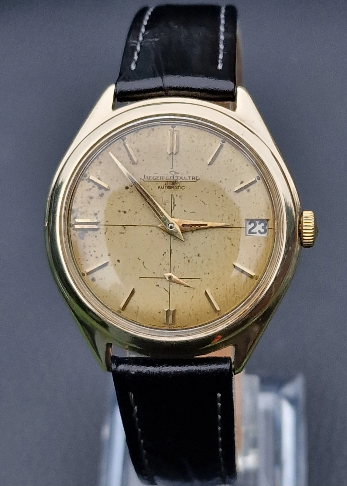 Jaeger LeCoultre — Rare 9ct gold Jaeger LeCoultre Automatic Bumper Date watch steel case 35 mm.