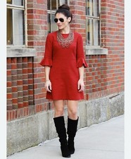 Topshop Dress Mini Fit Flare Sheath Sz 8/10 Texture A Line Career Bell Sleeve