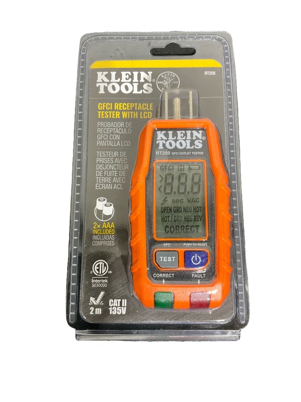 Klein Tools RT250 GFCI Outlet Tester with LCD Display, Electric Voltage Tester 