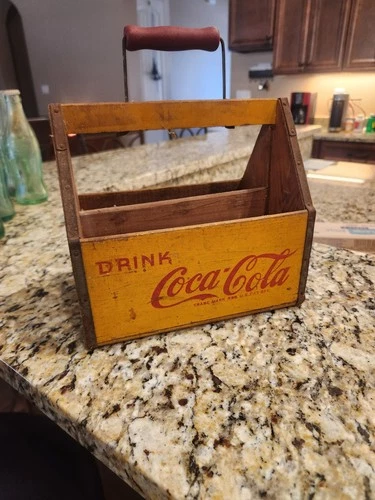 Vintage Red Yellow Coca Cola 6 Pack Wood Carrier Wings Handle 1940s