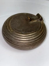 VINTAGE Brass Ribbed Pocket Travel Tobacco Cigarette Ashtray Art Deco USA
