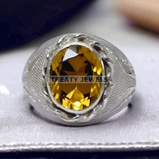 Citrine Oval Cut Gemstone With 925 Sterling Silver Ring For Men's #508 #