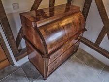 Antique Walnut Burr Veneer Rolltop Desk with Three Large Drawers made in Bohemia