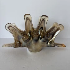 Murano Napkin Holder hand made italy Brown Tan Swirl Iridescent