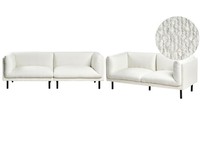 Sofa Set Bouclé Stoff Cremeweiß 5-Sitzer Gepolstert Schwarze Beine Vorgod