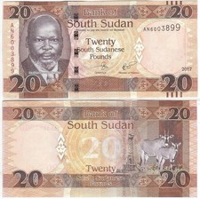 SOUTH SUDAN 20 Pounds 2017 s/n AS4295268 Uncirculated