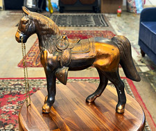 Metal Horse Figurine w/ Saddle & Chain Reins, Bass Copper Hand Made in USA