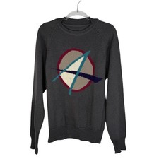 Vintage Grandpa Sweater Abstract Geometric Print in Gray Size Small