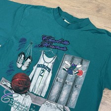 VTG Charlotte Hornets Nutmeg Mills Teal Blue T Shirt Men  s Sz XL USA Basketball